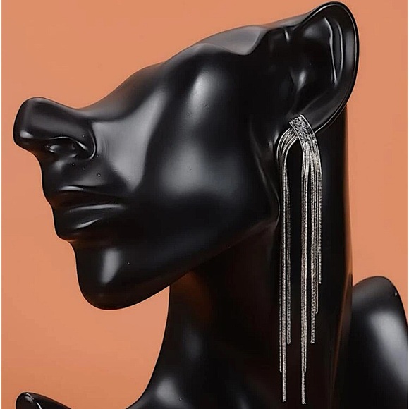 Sterling Silver Chain Tassel V Design Earrings - Picture 2 of 8